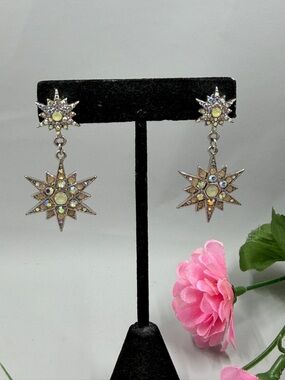 Iridescent Starburst Aurora Borealis Crystal Drop Earrings